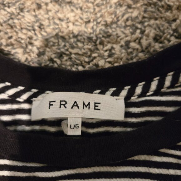 Frame Slouchy Crewneck T-Shirt Black White Stripe L - Picture 3 of 5